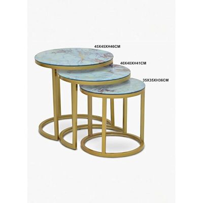 Sulsha Modern Coffee Tables Luxury Metal Clear Round Marble Minimalist Coffee Table Waterproof Mount Table (WHITE/GOLD)