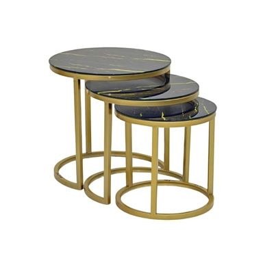 Sulsha Modern Coffee Tables Luxury Metal Clear Round Marble Minimalist Coffee Table Waterproof Mount Table (BLACK/GOLD)