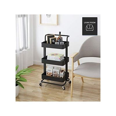 3 Tier Trolley Storage Cart  With Wheels Black 43.5x33x87cm