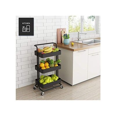 3 Tier Trolley Storage Cart  With Wheels Black 43.5x33x87cm