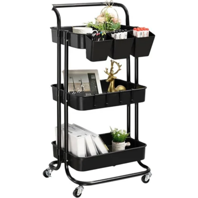 3 Tier Trolley Storage Cart  With Wheels Black 43.5x33x87cm