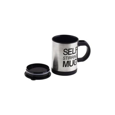 Self Stirring Coffee Mug With Lid Silver/Black 350ml