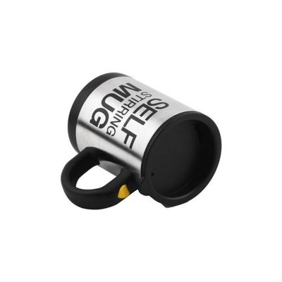 Self Stirring Coffee Mug With Lid Silver/Black 350ml