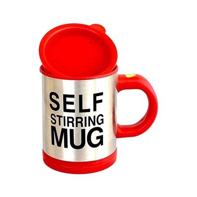 Stainless Steel Self Stirring Coffee Mug Red/Silver 9.4 x 13.6 x 12.2centimeter