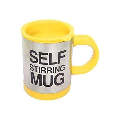 Stainless Steel Self Stirring Coffee Mug Yellow/Silver/Black 10x13.8x12centimeter