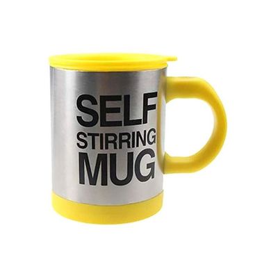 Stainless Steel Self Stirring Coffee Mug Yellow/Silver 9.6 x 14.2 x 12.4centimeter