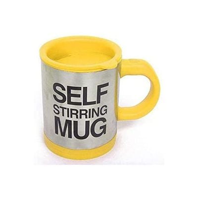 Stainless Steel Self Stirring Coffee Mug Yellow/Silver 9.6 x 14.2 x 12.4centimeter