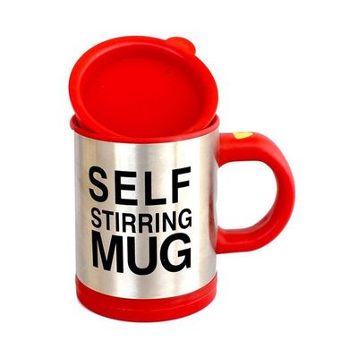 Self Stirring Mug Silver/Red 400ml