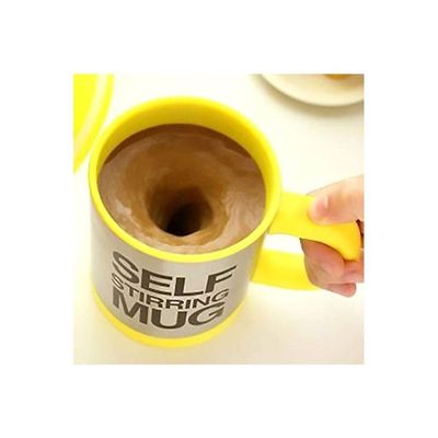 Self Stirring Coffee Mug Yellow/Black/Silver 8.8x8.8x11.5centimeter