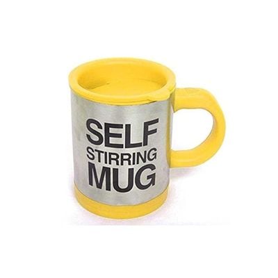 Self Stirring Coffee Mug Yellow/Black/Silver 8.8x8.8x11.5centimeter