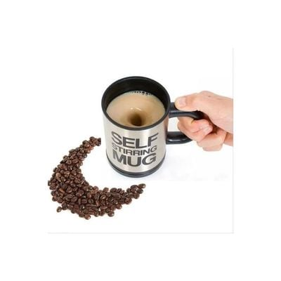 Stainless Steel Self Stirring Coffee Mug Black/Silver 4.37x3.37inch