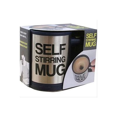 Stainless Steel Self Stirring Coffee Mug Black/Silver 4.37x3.37inch