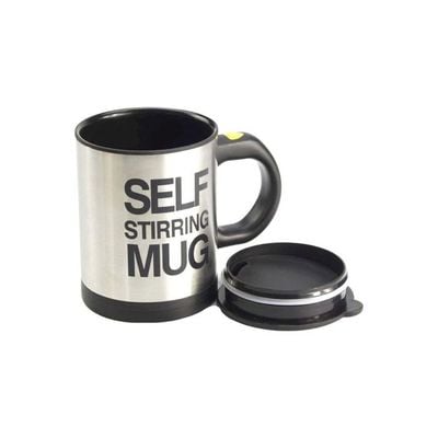 Stainless Steel Self Stirring Coffee Mug Black/Silver 4.37x3.37inch