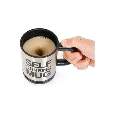 Automatic Electric Self Stirring Mug Coffee Mixing Drinking Cup Silver-Black 350ml