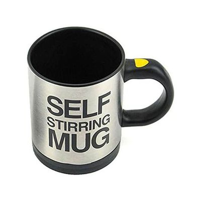 Automatic Electric Self Stirring Mug Coffee Mixing Drinking Cup Silver-Black 350ml