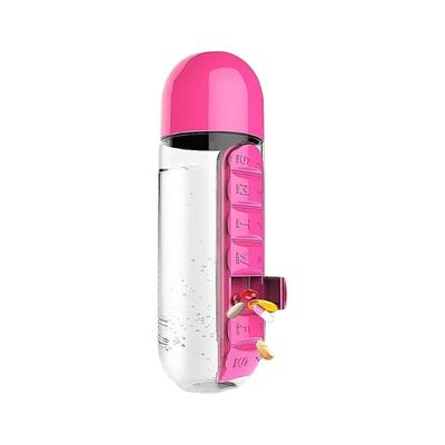 2-in-1 Pill Organizer Water Bottle Pink/Clear 23x7. 5centimeter