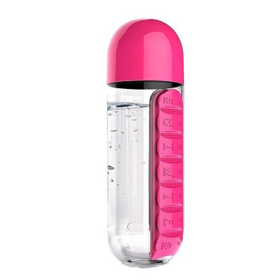 Water Bottle With Pill Box Organizer Pink/Clear 20ounce