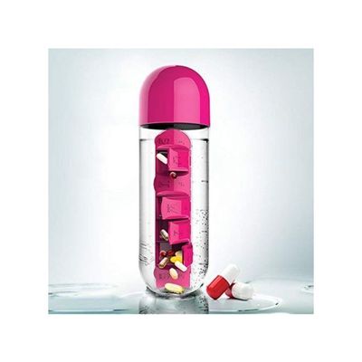 Water Bottle With Pill Box Organizer Pink/Clear 20ounce