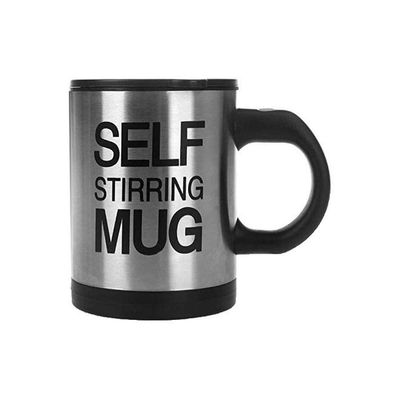 Stainless Steel Self Stirring Coffee Mug Silver/Black 8.8x11.9centimeter