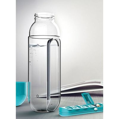 Plastic Water Bottle With Daily Pill Box Organizer Blue/Clear 23.5x6.9cm