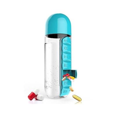 Plastic Water Bottle With Daily Pill Box Organizer Blue/Clear 23.5x6.9cm