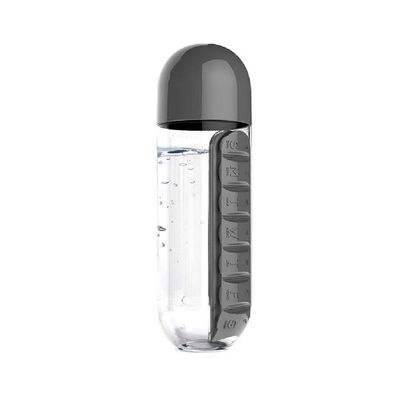 Water Bottle With Daily Pill Box Organizer 600 ml Grey/Clear