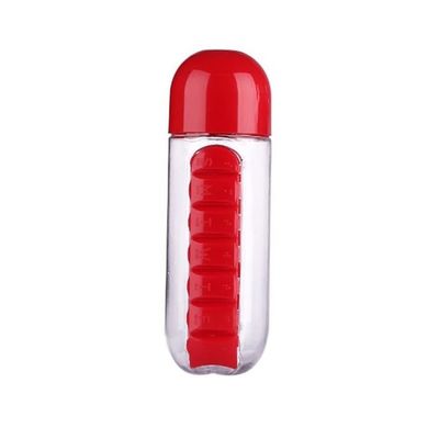 Water Bottle With Pill Organizer Red/Clear