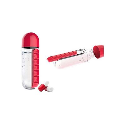 Water Bottle With Pill Organizer Red/Clear