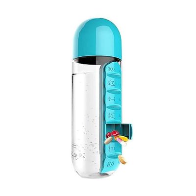 2-In-1 Water Bottle With Pill Box Organizer Blue/Clear 23.5 x 6.9centimeter