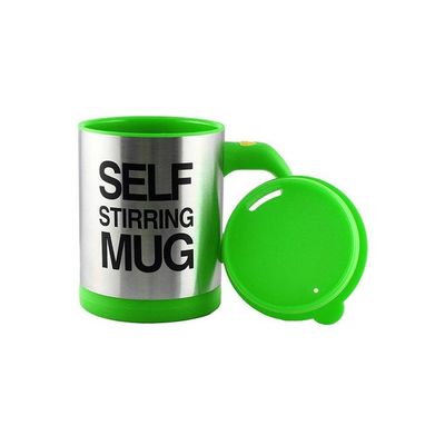 Self Stirring Mug Silver/Green 400ml