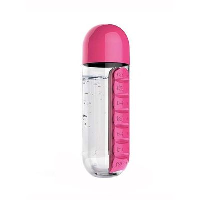 Water Bottle With Pill Organizer Pink/Clear