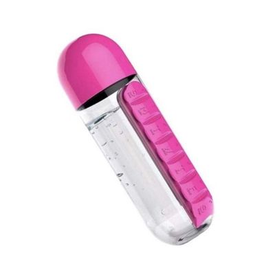 Water Bottle With Pill Organizer Pink/Clear