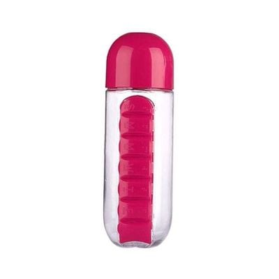 Water Bottle With Pill Organizer Pink/Clear 600ml