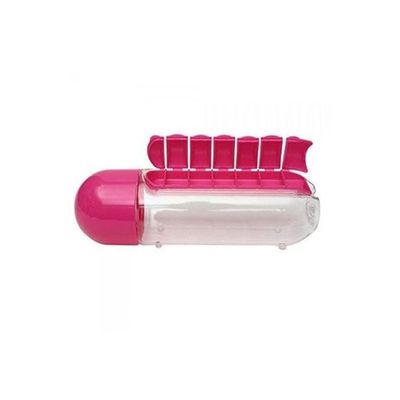 Water Bottle With Pill Organizer Pink/Clear 600ml