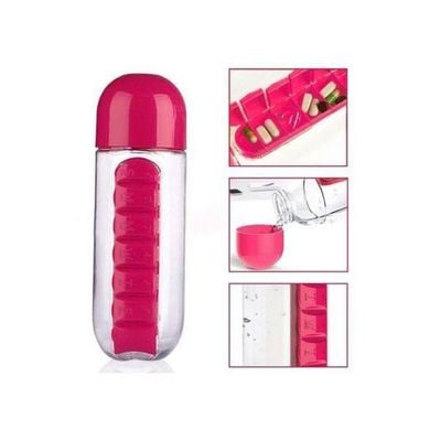 Water Bottle With Pill Organizer Pink/Clear 600ml