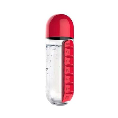 Plastic Daily Pill Box Organizer Water Bottle Red/Clear