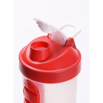 Protein Shaker Bottle With Pill Storage Red/Clear