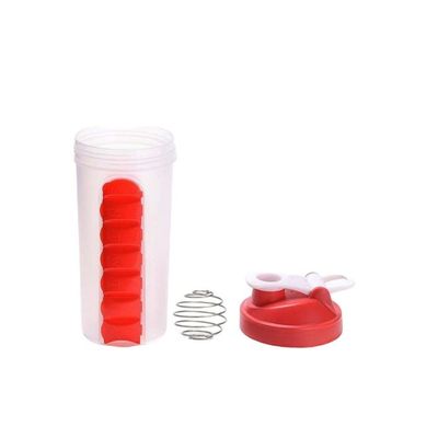 Protein Shaker Bottle With Pill Storage Red/Clear