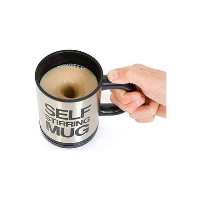 Automatic Electric Self Stirring Mug Coffee Mixing Drinking Cup Stainless Steel Black 350ml