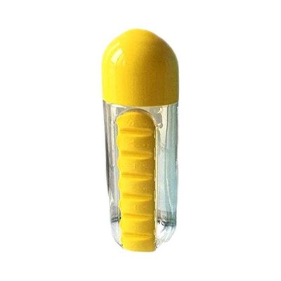 Water Bottle With Pill Box Organizer Yellow/Clear 7.5x23.5centimeter