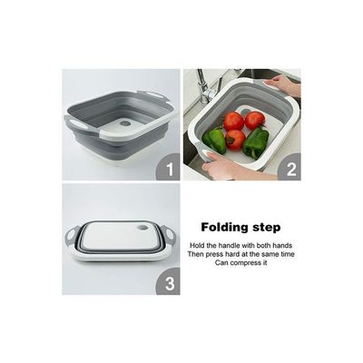 Multi-Function 3-in-1 Foldable Collapsible Cutting Board Grey/White 40x30x25centimeter