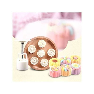 Flower Shaped Mooncake Molds With Hand Presser Set White