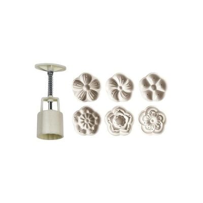 Flower Shaped Mooncake Molds With Hand Presser Set White