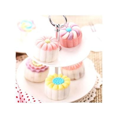 Flower Shaped Mooncake Molds With Hand Presser Set White