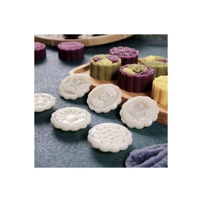 Mid-Autumn Festival Moon Cake Making Mold With 6 Stamp White/Beige/Silver 14 x 5 x 5cm