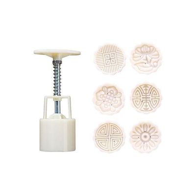 Mid-Autumn Festival Moon Cake Making Mold With 6 Stamp White/Beige/Silver 14 x 5 x 5cm