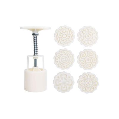 6-Piece 3D Mould Cookie Stamps And Hand Pressure Machine Off White