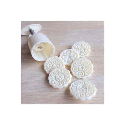Round Shape Hand Pressed Adjustable Food Pastry Moon Cake Model white 14x5x4.5cm
