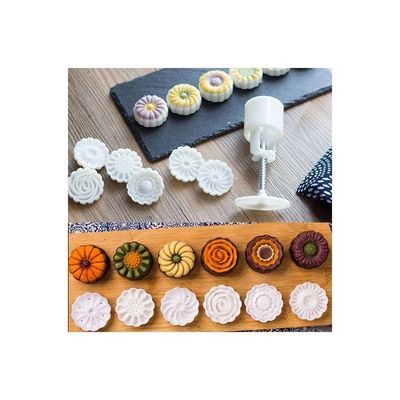 6-Piece Flower Shaped Moon Cake Mold White 14.5x6.7x5cm