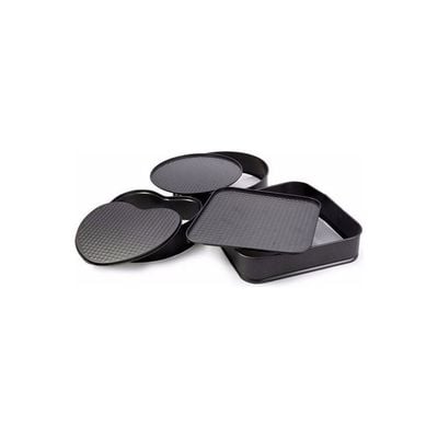 3 Pieces Non Stick Removable Bottom Round Heart Square Shape Cake Mold Set Black 26x26x2cm